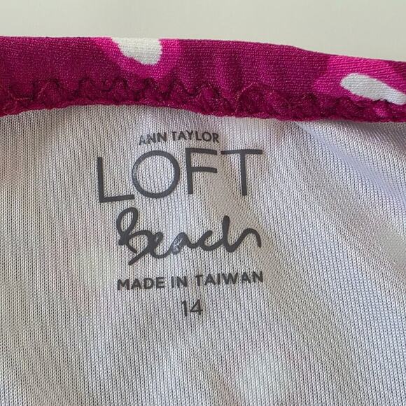 Ann Taylor LOFT Beach One Piece Swimsuit Size 14 Pink White Cutout Bandeau Adj - Picture 8 of 12